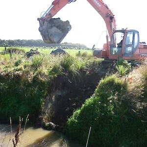 Forming alcoves off the main Armstrong Creek to improve fish habitat in the waterway.