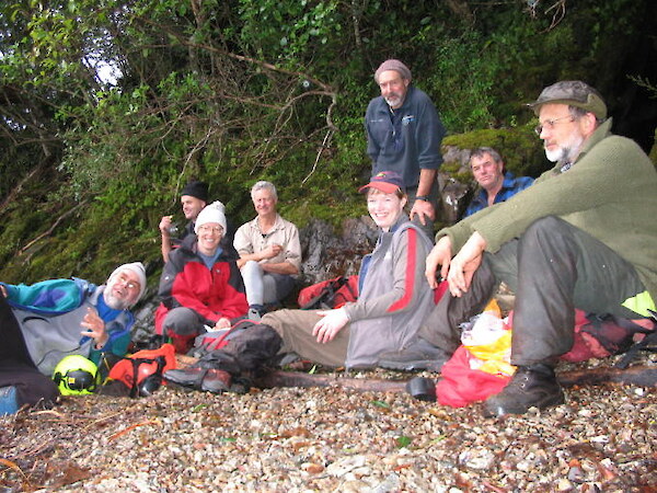 Volunteers take a well earned rest at end of the day. 2006.
