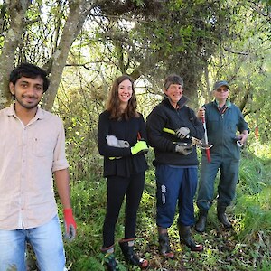 2018 April - an attack on the weeds, assisted by volunteers from SIT and Riversdale. The SIT students are undertaking research projects within the wetland, looking at the restoration of cabbage trees and animal pest control in the area.