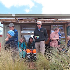 Some of the SERN trippers enjoying kai at the Marwick's great wee hut