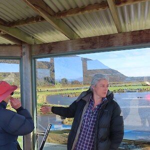 At the lookout (& shelter from the wind!) with information from the Waiau Trust boards and Jesse on work done and planned