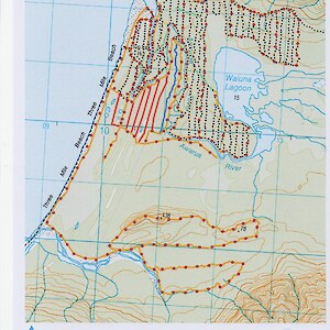 2026_ Predator control lines concentrate from the beach to beyond the lagoon, protecting habitat for threatened wetland species, bittern and fernbirds.
